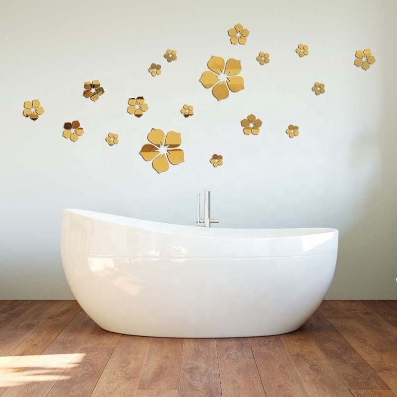 Flowers mirror decorative wall art mirror stickers for living room