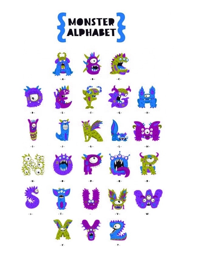 Monster alphabet stickers 3d wall cute stickers decor for kindergarten