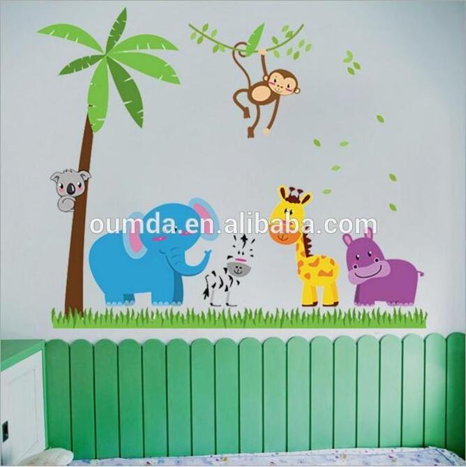 lovely Removable animals wall stickers coconut palm tree room decor for kids room