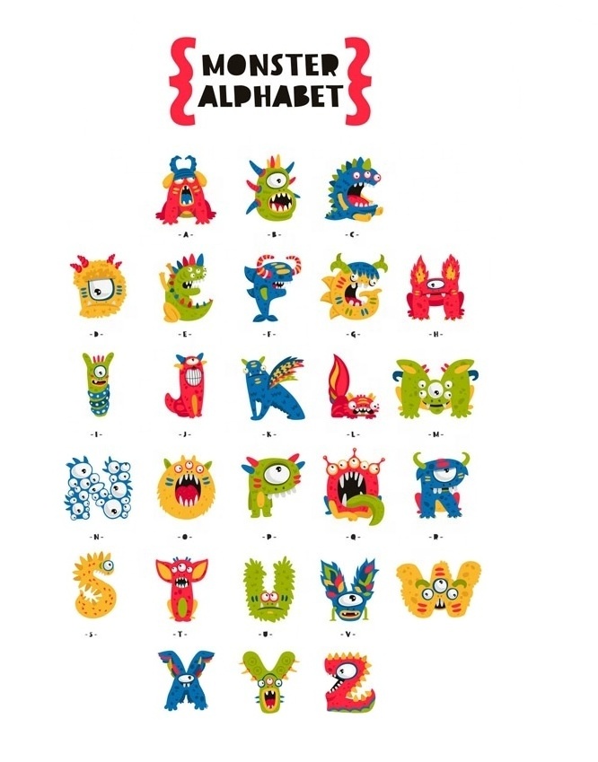 Monster alphabet stickers 3d wall cute stickers decor for kindergarten