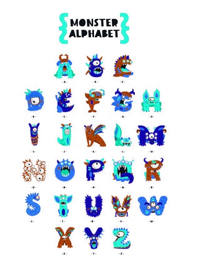 Monster alphabet stickers 3d wall cute stickers decor for kindergarten