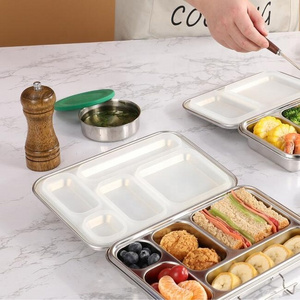 Aohea Lunch Box Large Bento Container with 4 Divided Food Compartments  stainless steel Bento Lunchbox Kid For Adults