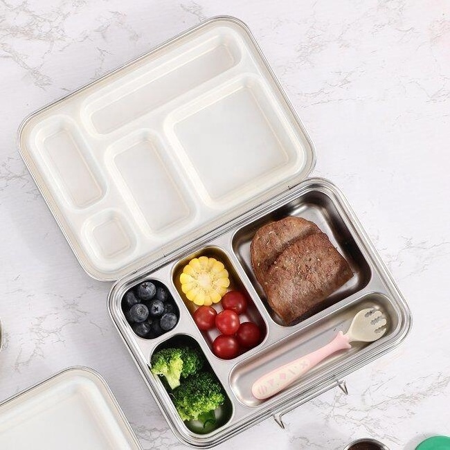 Aohea Lunch Box Large Bento Container with 4 Divided Food Compartments  stainless steel Bento Lunchbox Kid For Adults