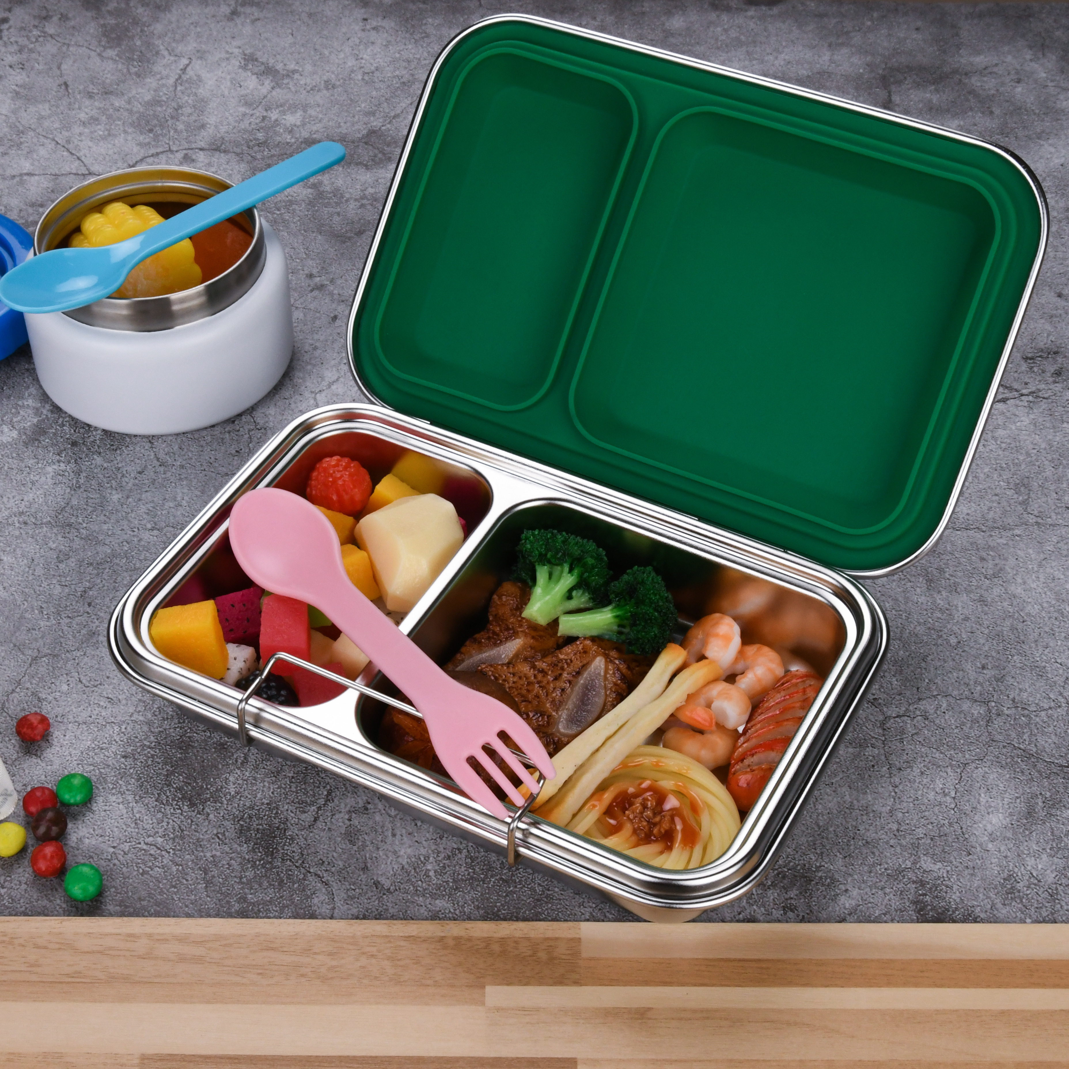 Aohea 2 Layer Bento Lunch Box Popular and Cheap Stainless Steel Food Container Color Box Metal Rectangle