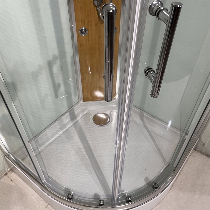 Oumeiga simple design glass bath complete shower cabin with frame tempered glass arc shape sliding shower door