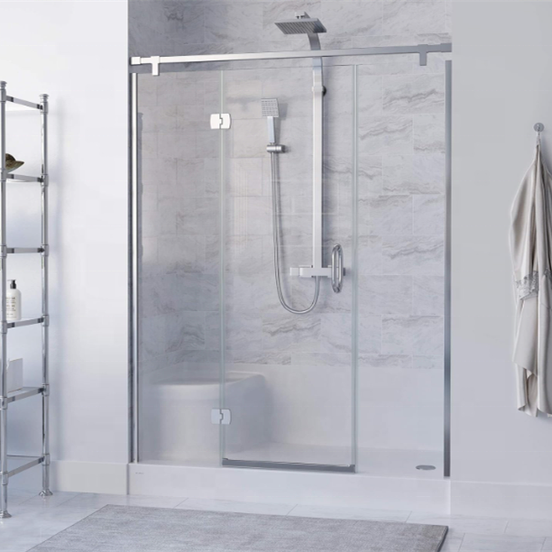 Oumeiga built in shower cubicle 1500mm wall to wall shower screen single hinge door