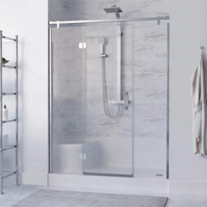 Oumeiga built in shower cubicle 1500mm wall to wall shower screen single hinge door