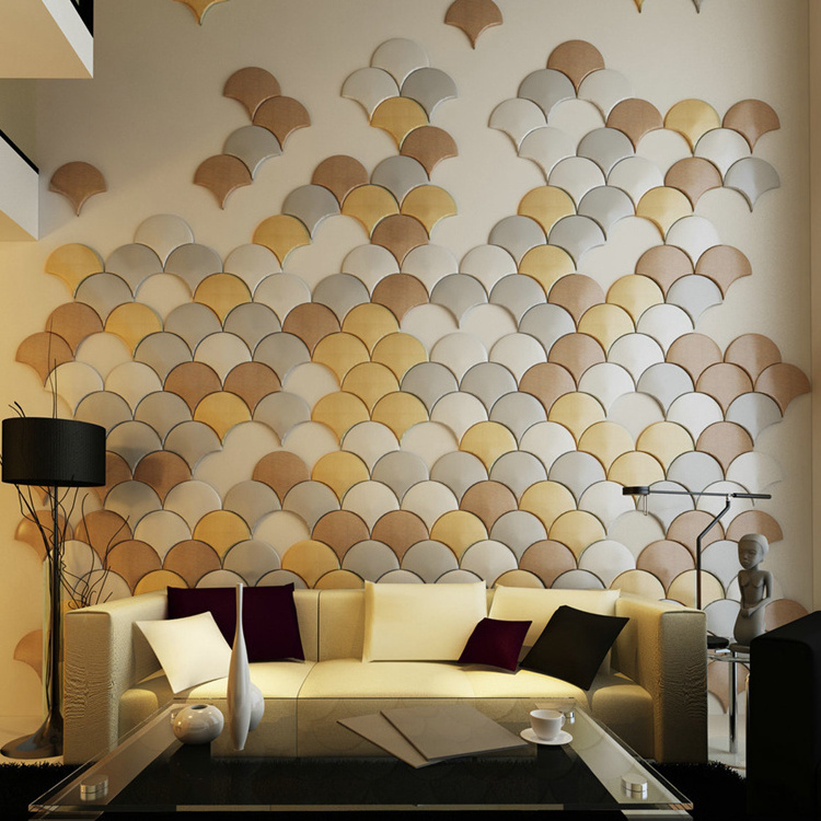 Mermaid scales geometric 3d wall panel decorativos soft leather wall panel de pared 3d