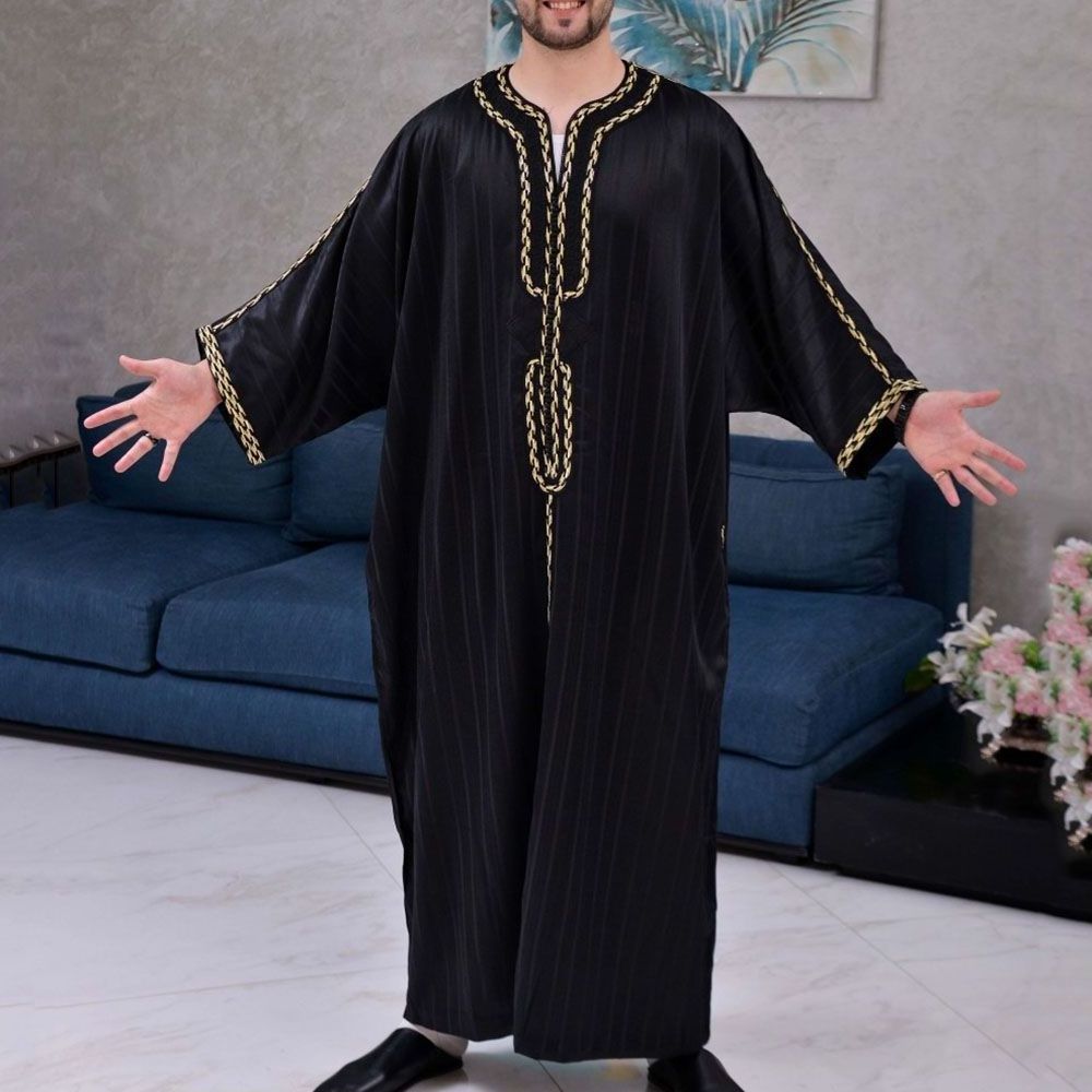 Latest Design Men's Thobe Jubba Jalab Daffah Style Muslim Dress Men custom thobe chest ban embroidery Moroccan Thobe Men