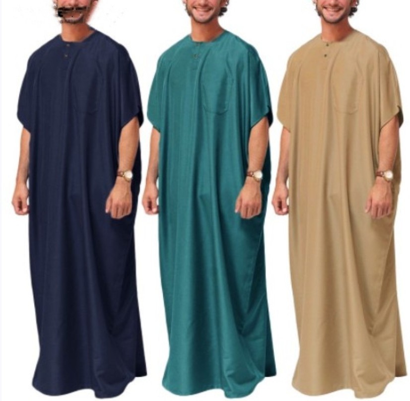 Wholesale Men Long Morocco Style Kaftan Abaya Arab Dubai Dress Men's Shirt Islamic Robe Abaya Clothing Thobe Malaysian