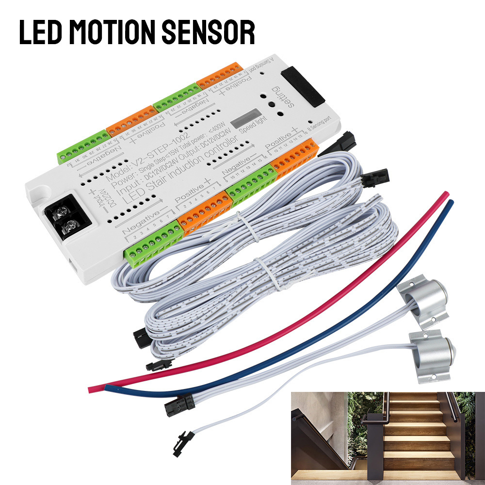 LED Motion Sensor 32 Channels Automatic Stair Light Controller Kit For Stairs Flexible Strip Stairway Lighting Indoor DC 12V 24V