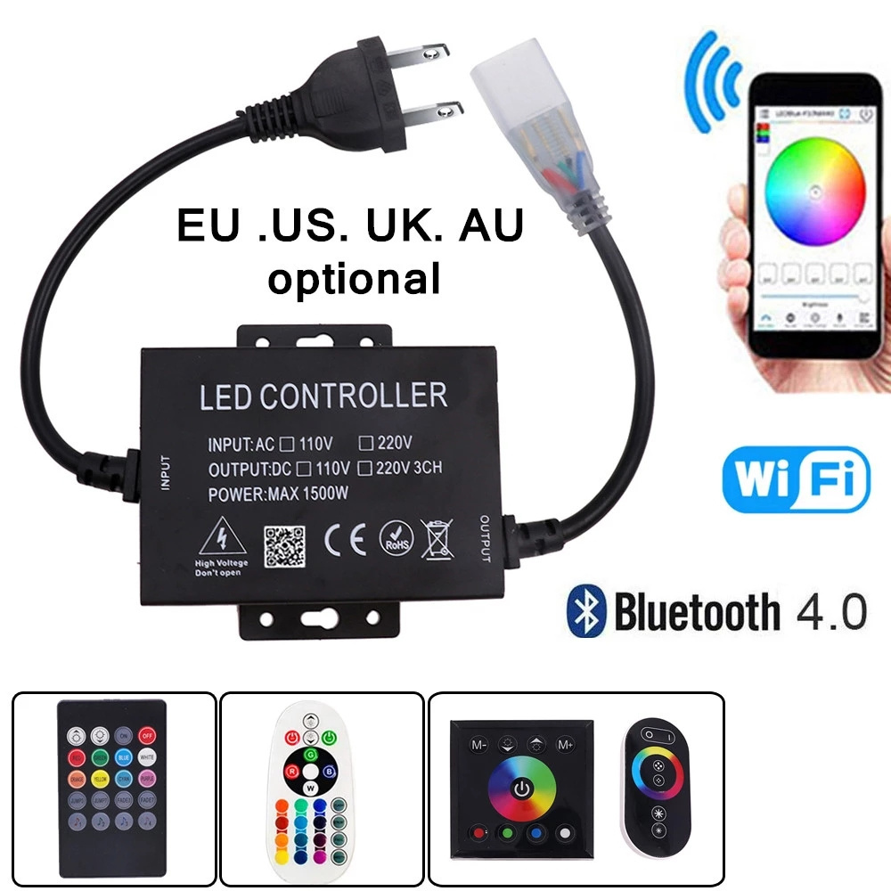 110V 220V Music Blue tooth WIFI Controller Dimmer 750W 1500W untuk 5050 LED Strip RGB Light Neon IOS/Android Aplikasi Controller