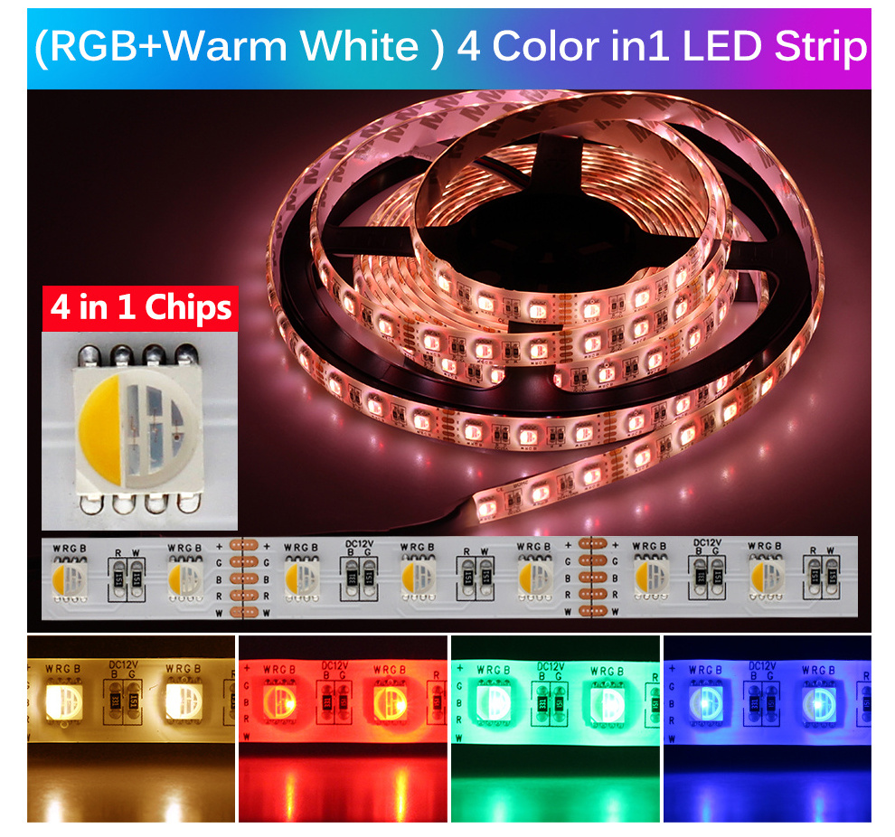 DC12V 24V RGBW 4in1 60LEDS/M LED Flexible Strip Lights 5050 SMD Waterproof IP65 5M RGBCCT  5in1 Led Strips Lighting Ribbon Tape