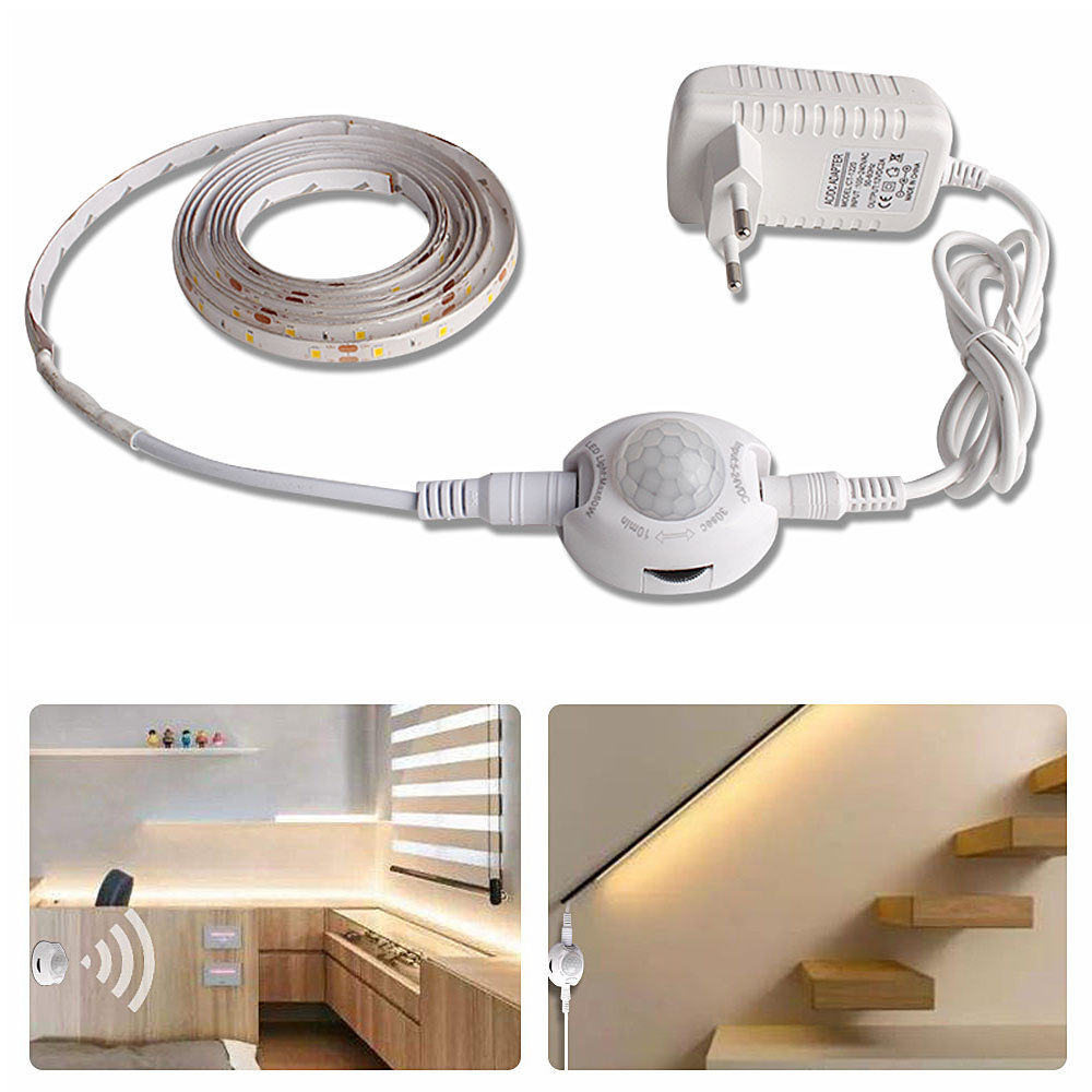 PIR Motion Sensor LED Strip Light 1M 2M 3M 5M IP65 Waterproof for Indoor Home Sensor light Flexible Tape LED Strip 2835 Bed tape