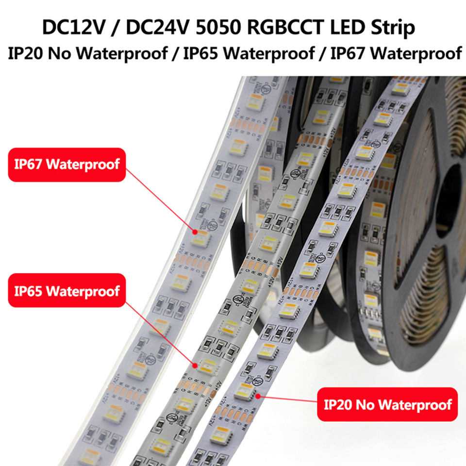 DC12V 24V RGBW 4in1 60LEDS/M LED Flexible Strip Lights 5050 SMD Waterproof IP65 5M RGBCCT  5in1 Led Strips Lighting Ribbon Tape