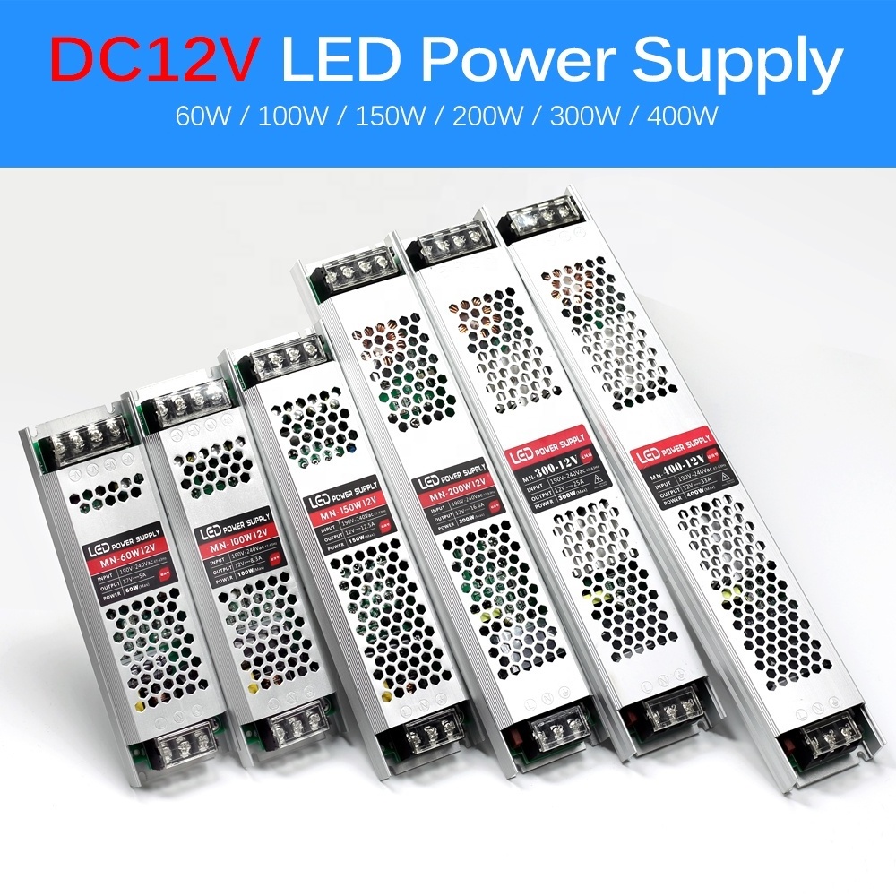 Ultra Thin LED Power Supply DC 12V 24V Lighting Transformers 60W 100W 150W 200W 300W 400W AC190-240V Driver For LED Strips