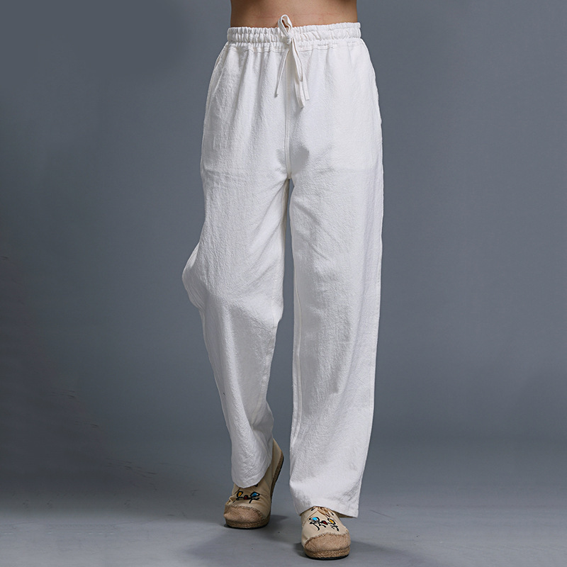 Wholesaler linen pants men wide leg trousers straight cotton linen fashion linen pants wholesale