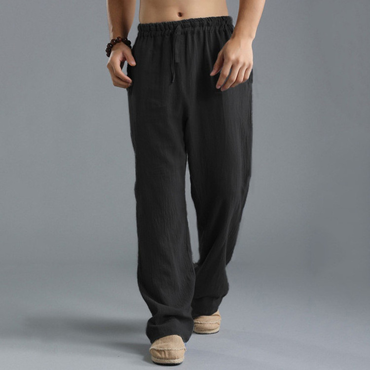 Wholesaler linen pants men wide leg trousers straight cotton linen fashion linen pants wholesale