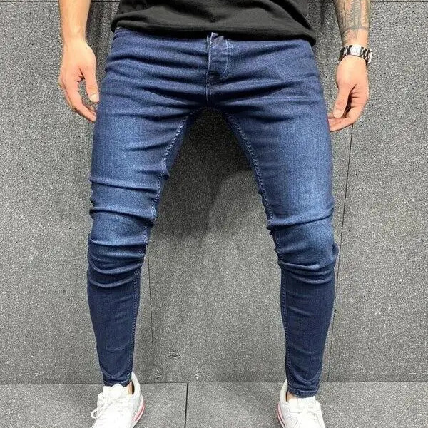 wholesale black blank jeans custom logo stretch skinny jeans high quality hip hop slim pants