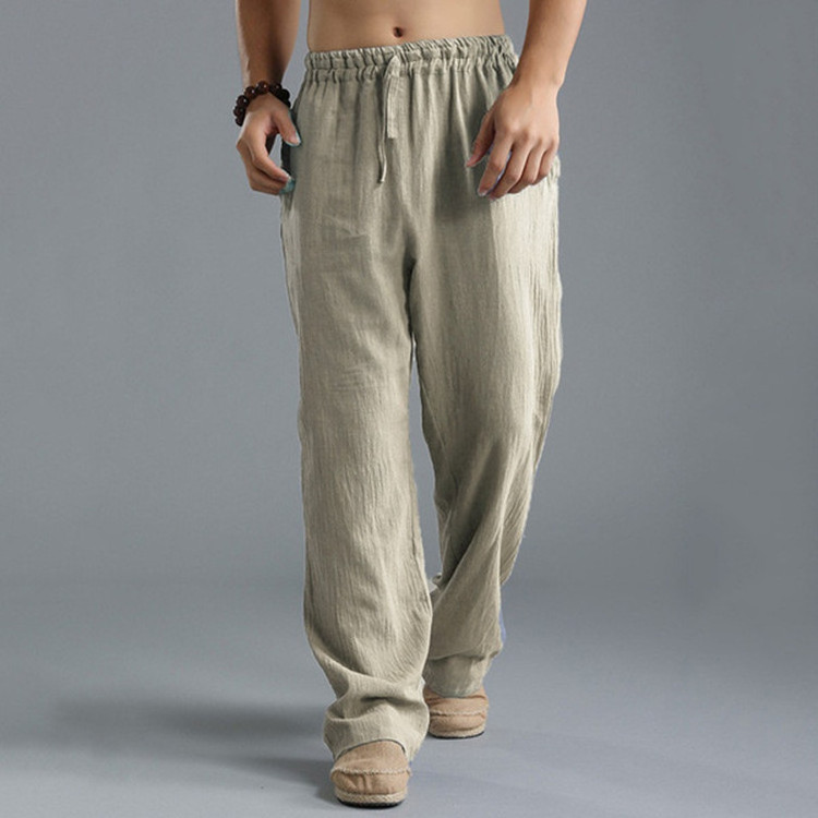 Wholesaler linen pants men wide leg trousers straight cotton linen fashion linen pants wholesale