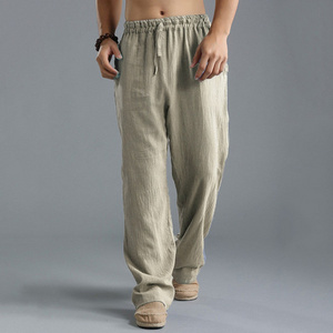 Wholesaler linen pants men wide leg trousers straight cotton linen fashion linen pants wholesale