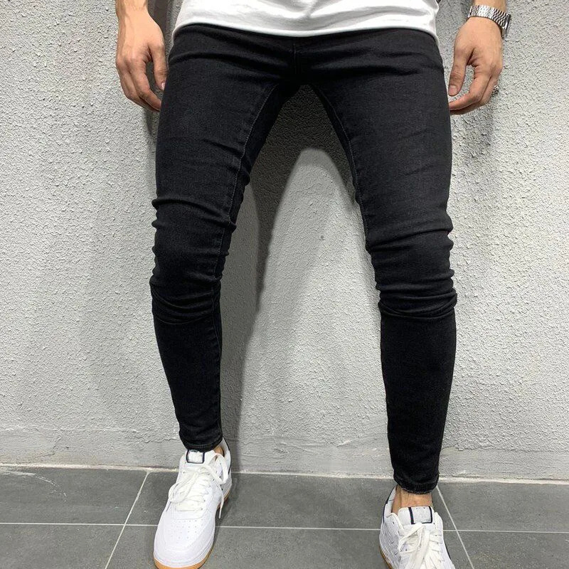 wholesale black blank jeans custom logo stretch skinny jeans high quality hip hop slim pants