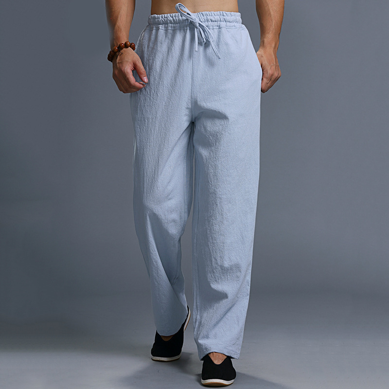 Wholesaler linen pants men wide leg trousers straight cotton linen fashion linen pants wholesale