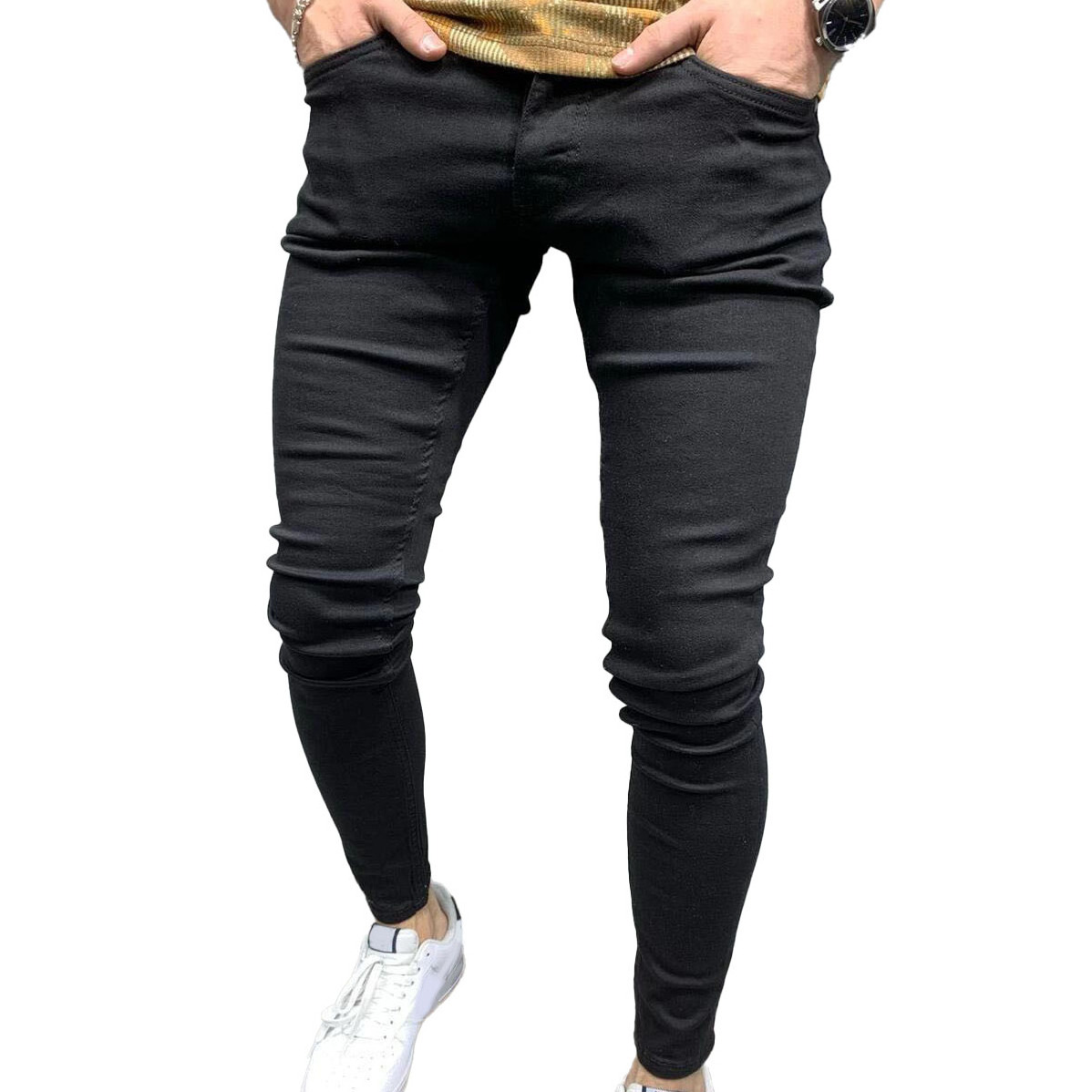 wholesale black blank jeans custom logo stretch skinny jeans high quality hip hop slim pants