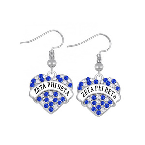 Stylish Custom Metal Inlay Diamond Blue White Crystal Sticker Soror Greek Member Society Sign Zeta Phi Beta Earrings