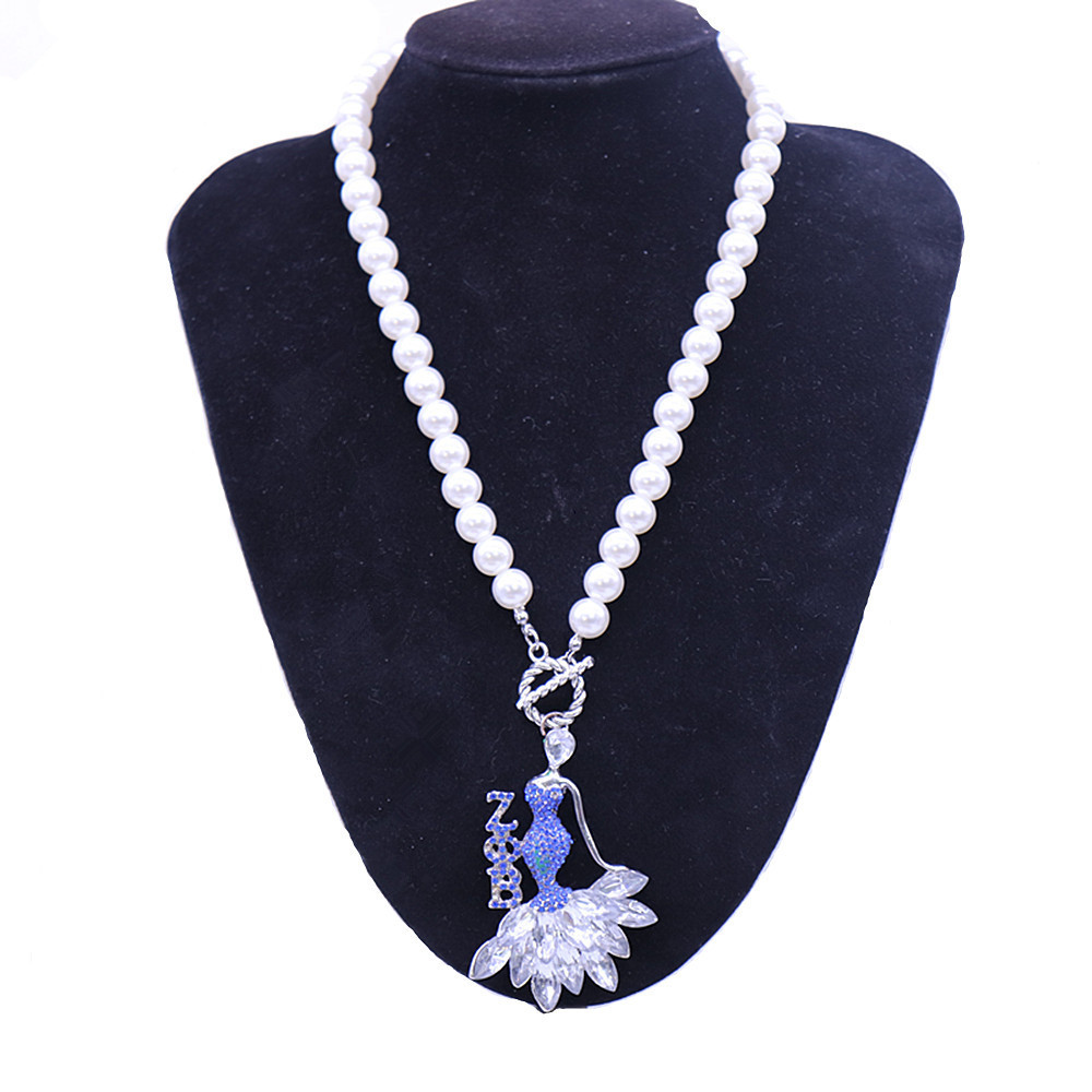 Luxury Pearl Rhinestone Crystal Chain Greek Zeta Phi Beta Sigma Gamma Rho DST Dance Lady Pendant Sorority Necklace