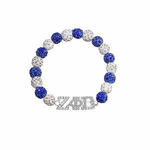 New Handmade Elastic Sorority Gifts White Blue Crystal Disco Ball Beads Greek Letters Zeta Phi Beta Bracelet Adjust