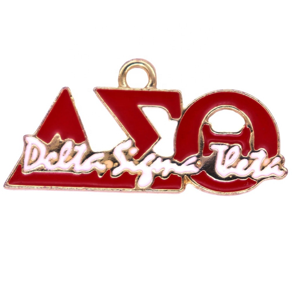 Jewelry Making DIY Alloy Metal Greek Letter Sorority Red White Enamel DST Label Delta Charms Organization Society Pendant