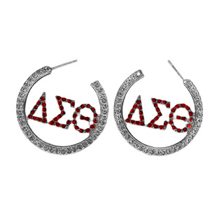 New Release Wholesale Fashionable Sorority Huggie Ear Jewelry Rhinestone Covered Greek Delta DST Women Hoop Earring