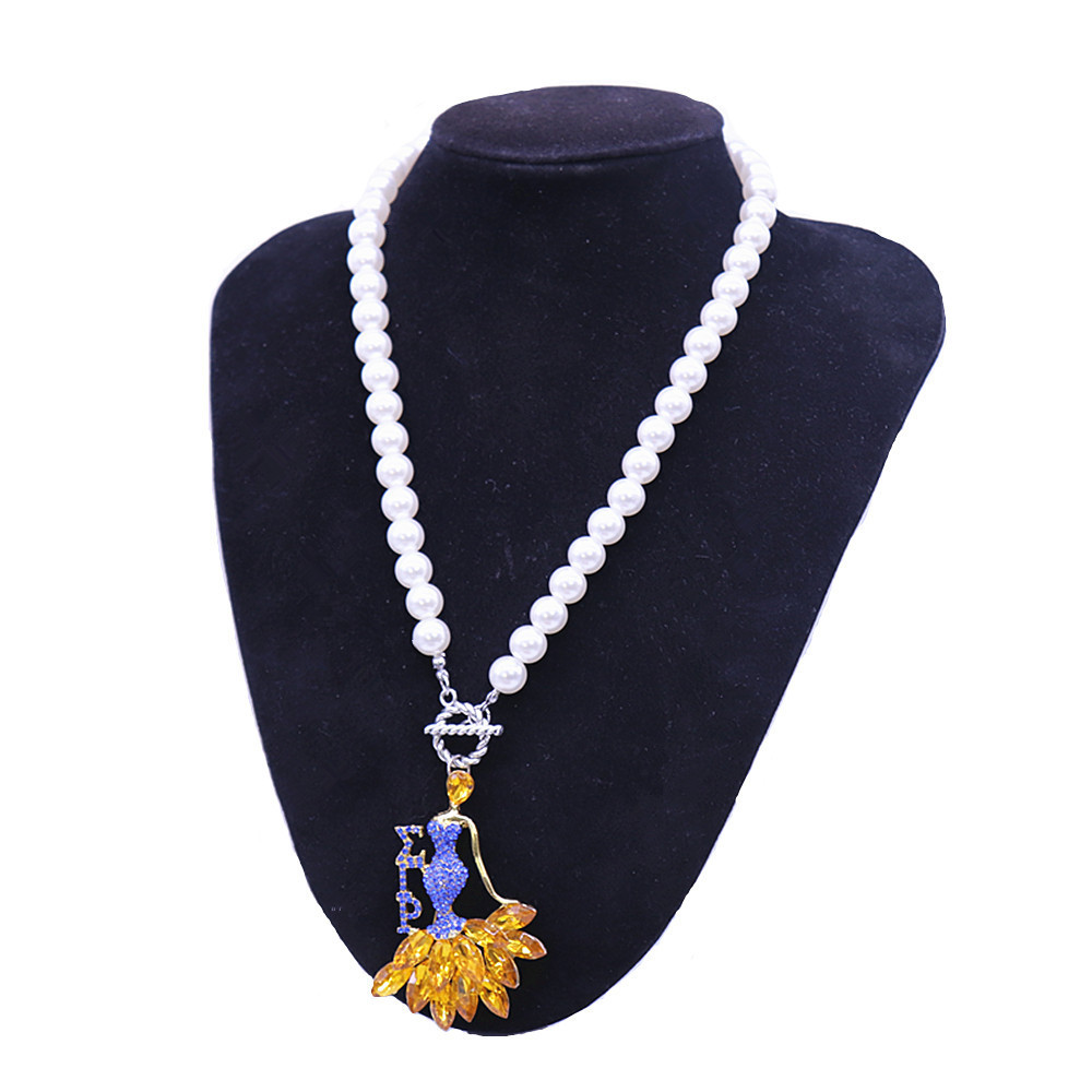 Luxury Pearl Rhinestone Crystal Chain Greek Zeta Phi Beta Sigma Gamma Rho DST Dance Lady Pendant Sorority Necklace