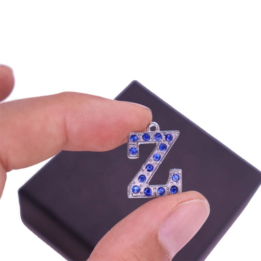 Metal Alloy Blue Crystal Rhinestone Greek Letter ZPB Label Jewelry Zeta Phi Beta Pendants Charm For Earring Bracelets Making