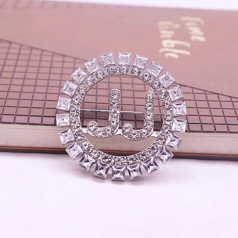 Exquisite Chic Design Jack And Jill Of America Symbol High Quality Baguette Diamond Inlaid Dainty JJ Letter Hollow Brooch