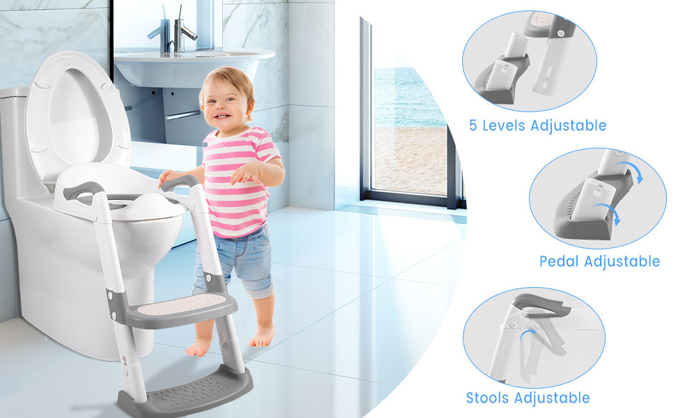 Wholesale Bathroom Toddler Kids Chair Baby Toilet Training Seat Folding Potty Ladder With Step Stool Chair