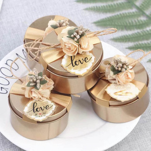 Empty round shape tin cookie wedding candy box round mint gift tins case metal wedding favour tin box for gift