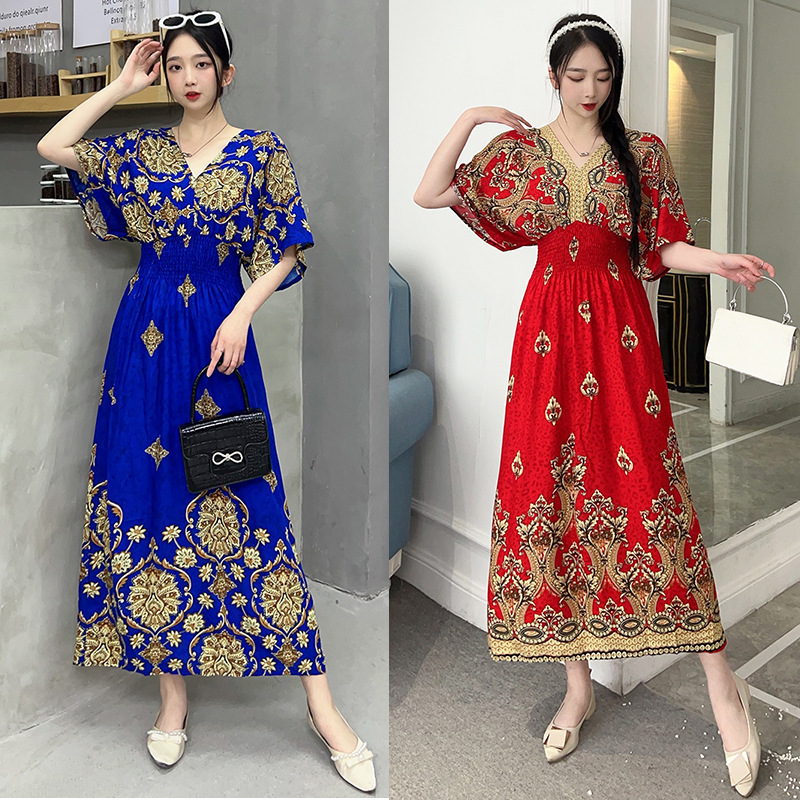 low price Thailand holiday dresses wholesale printing lady dresses OC726