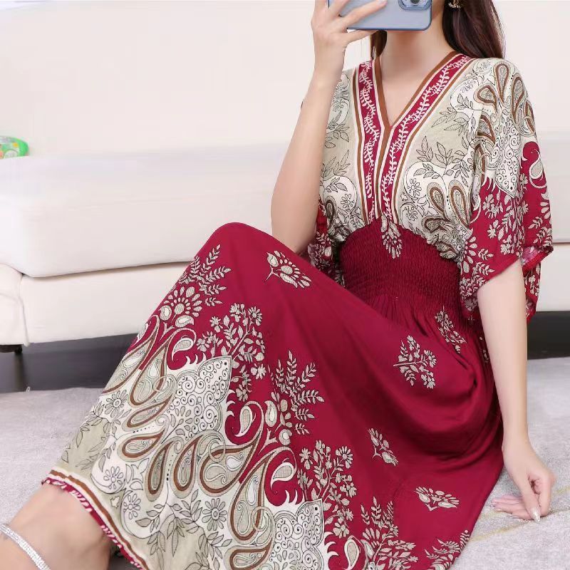 low price Thailand holiday dresses wholesale printing lady dresses OC726