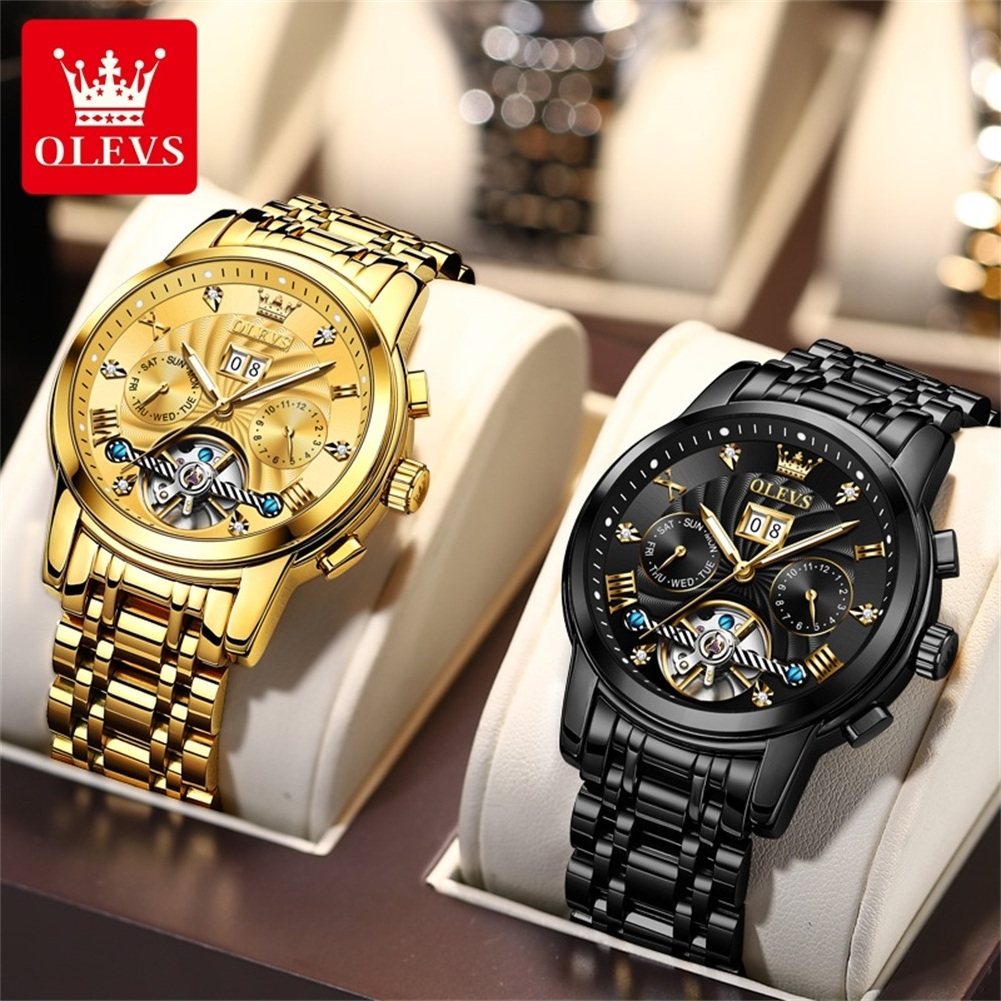 OLEVS 9910 Fashion Genuine  Stainless Steel Strap Tourbillon Own Brand Luxury Automatic Oem Mechanical Watch Men Wrist Watch