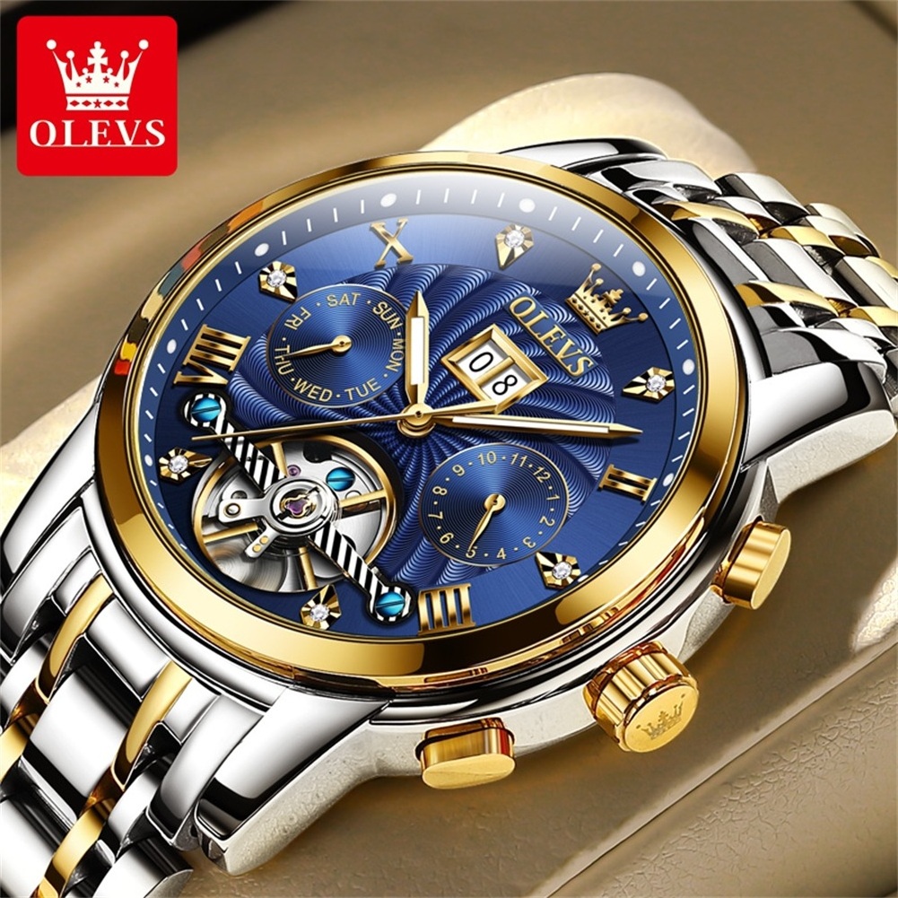 OLEVS 9910 Fashion Genuine  Stainless Steel Strap Tourbillon Own Brand Luxury Automatic Oem Mechanical Watch Men Wrist Watch