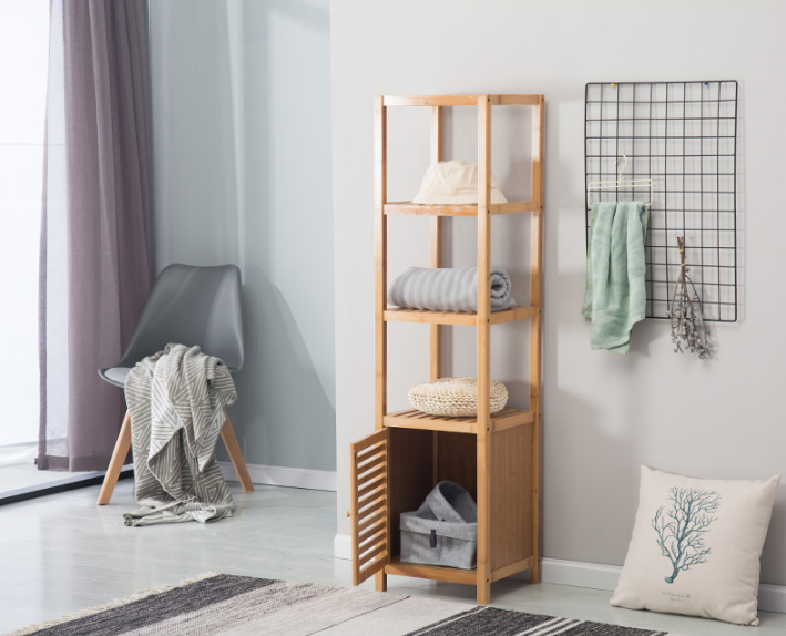 Bamboo Bathroom Shelf   Tower Free Standing Rack Multifunctional Storage Organizer  new design