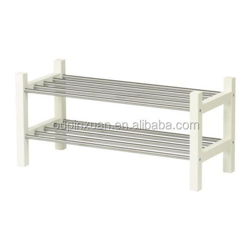 2015 new design Bamboo Entryway Shoe Shelf bamboo and Metal Shoe Rack, 2-Tier shoes storage