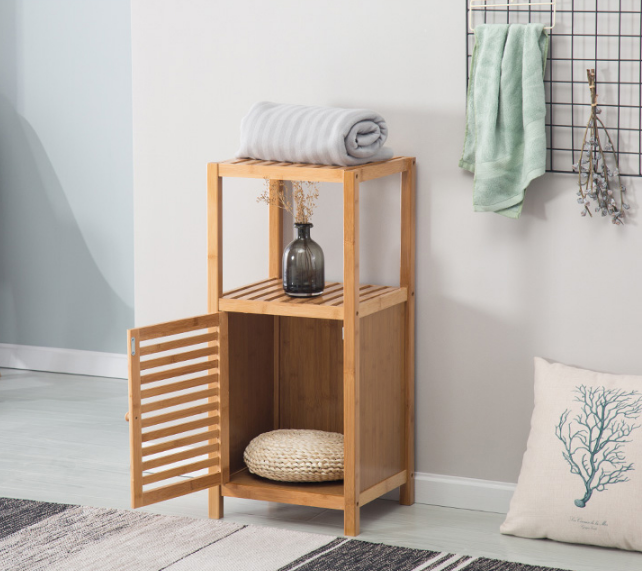 Bamboo Bathroom Shelf   Tower Free Standing Rack Multifunctional Storage Organizer  new design