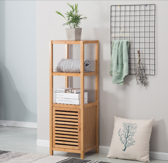 Bamboo Bathroom Shelf   Tower Free Standing Rack Multifunctional Storage Organizer  new design