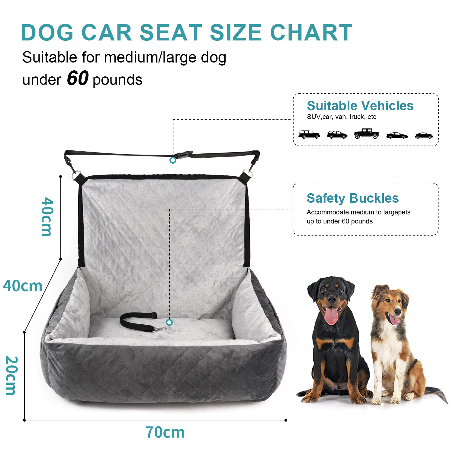 Wholesale Dog Car Seat, Prodico Large Dog Car Seat, Washable and Removable Dog Booster Bed Under 60 lbs