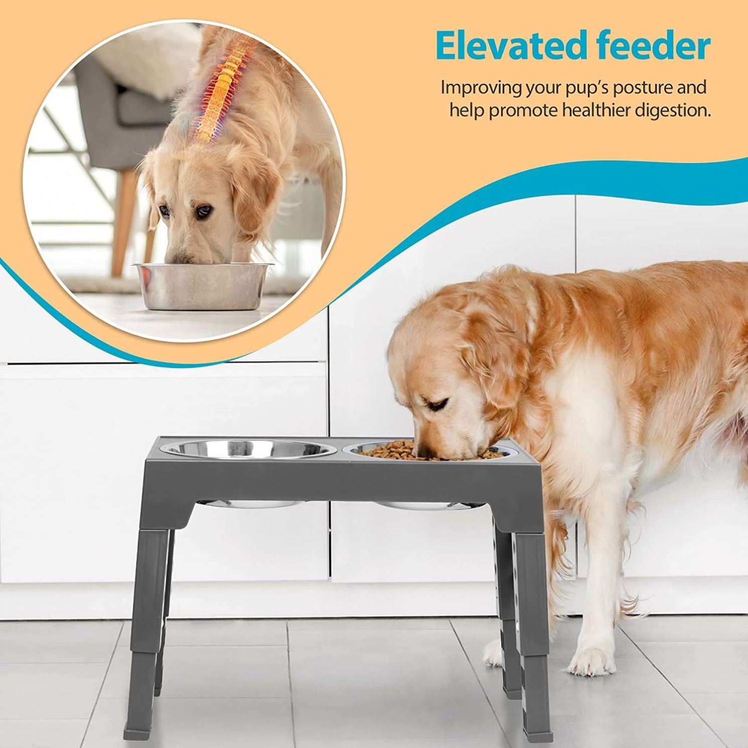 New Design Adjustable Elevated Dog Bowl Table,High Dog Food Bowl,Double Adjustable Elevated Raised Luxury Pet Cat Dog Bowl Stand