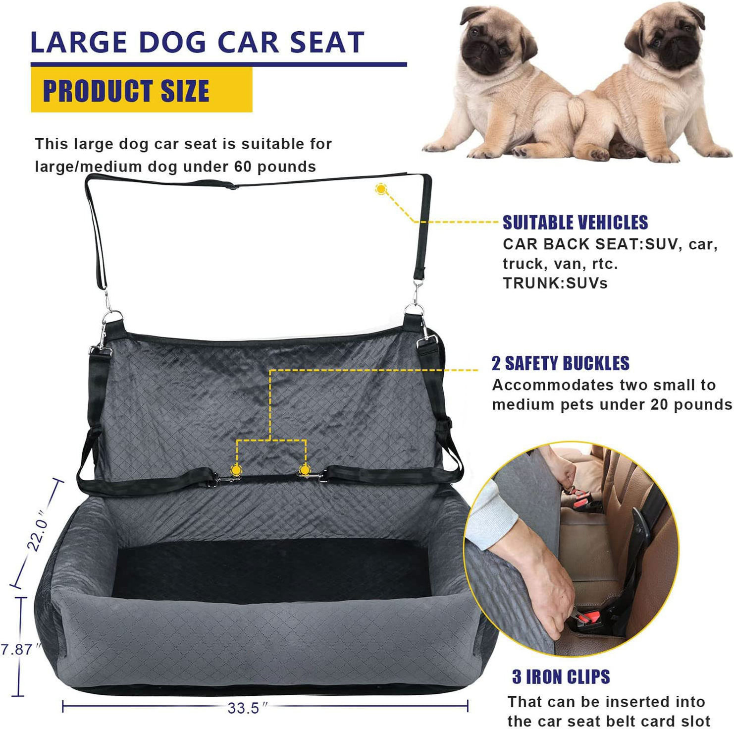 Washable Large Dog Car Seat Medium Sized Dog,Dog Cover For Car,Rear Bench Seat Cover