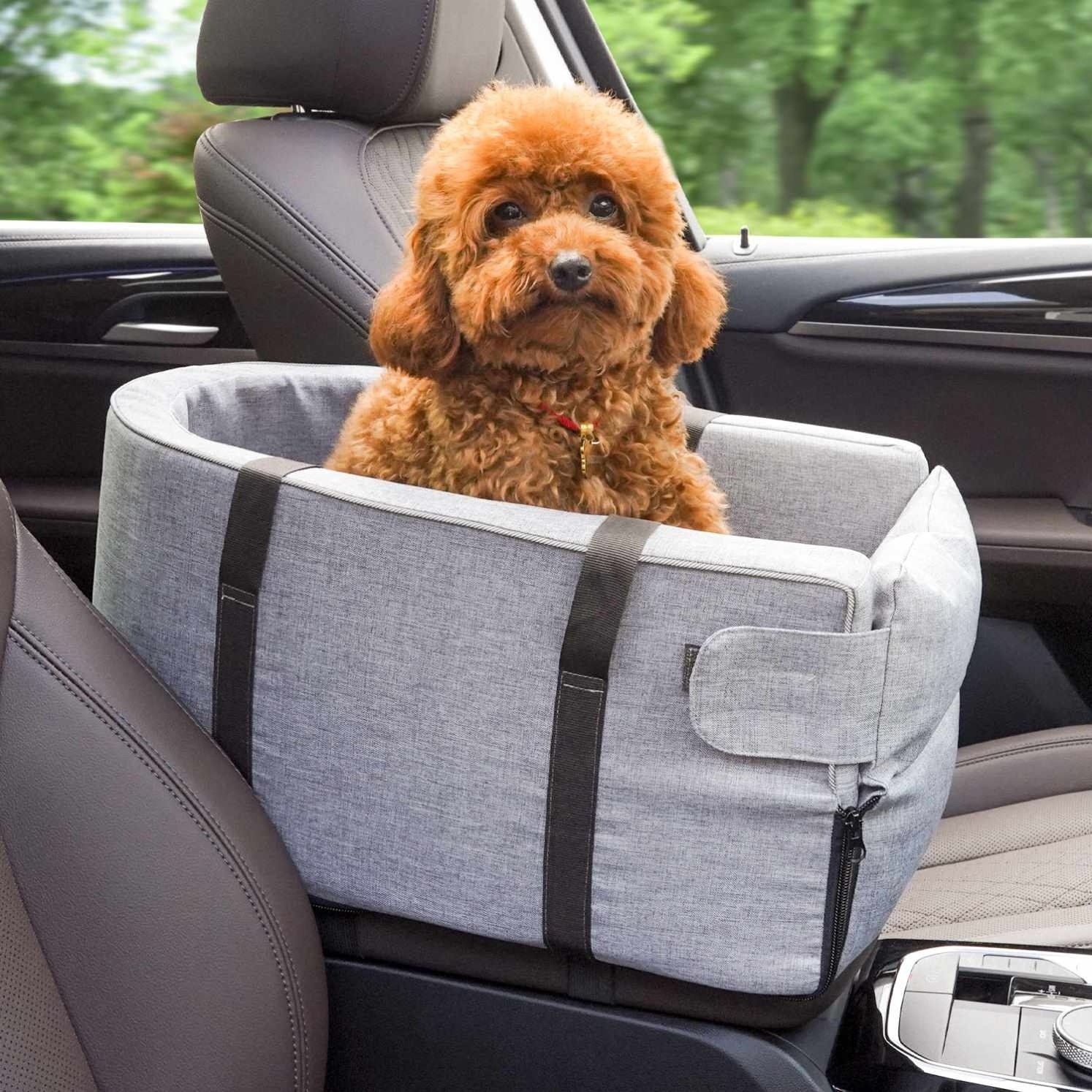 Ourbo OEM ODM Pet Dog Armrest Booster Interactive Car Seat Safety Tethers Console Travel Carrier with Removable Bed